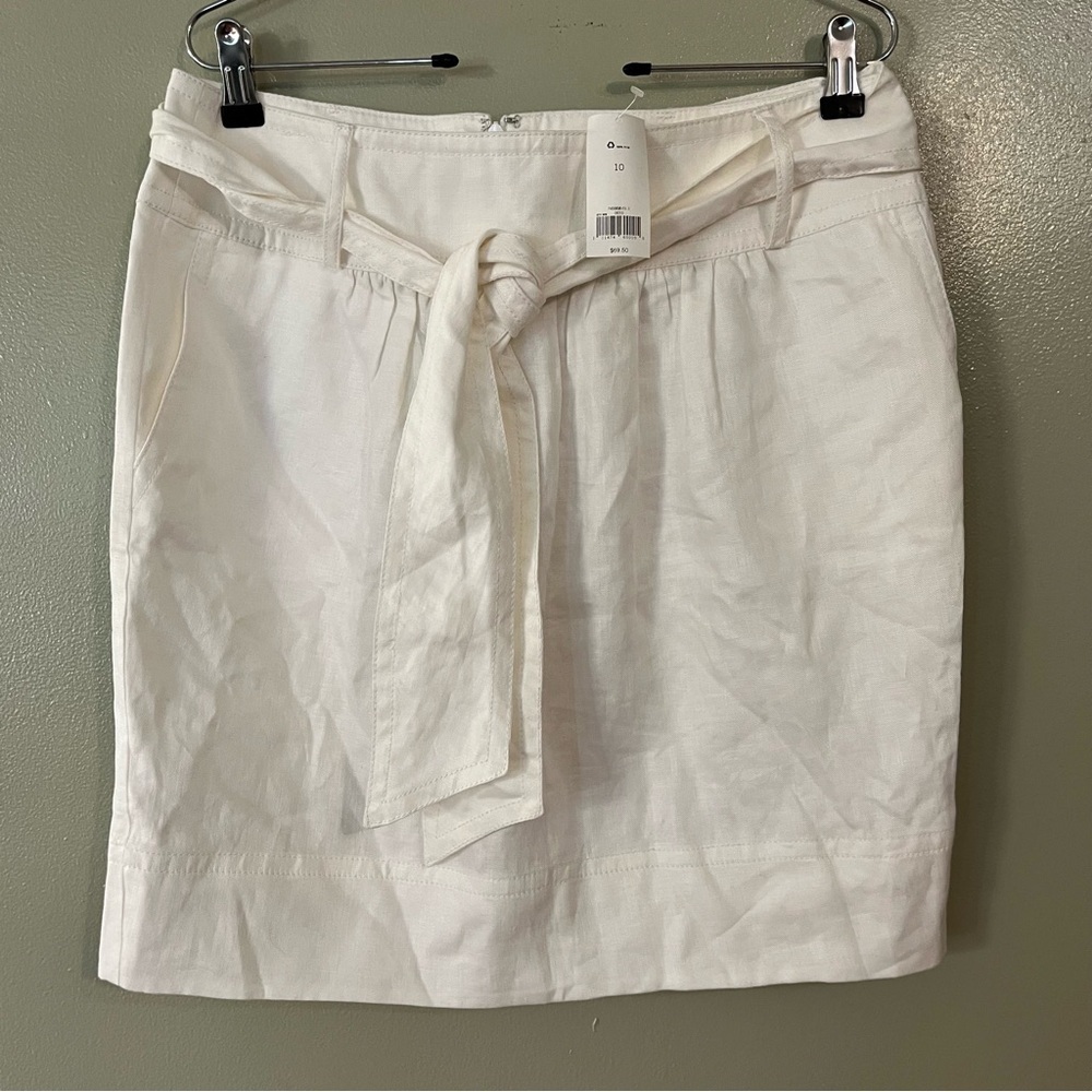 Banana Republic Womens Elegant Off White Paper Bag Waist Tie Skirt Linen 10 NWT